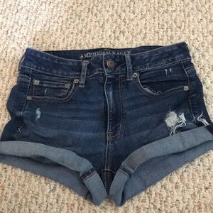 American Eagle Ripped High Rise Shorty Jean Shorts